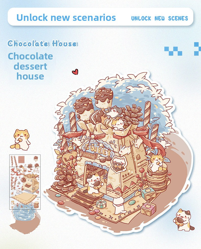 Small Scale Landscaping Sticker Series Cute 3D Miniature House Miniature Scene Collage Stickers