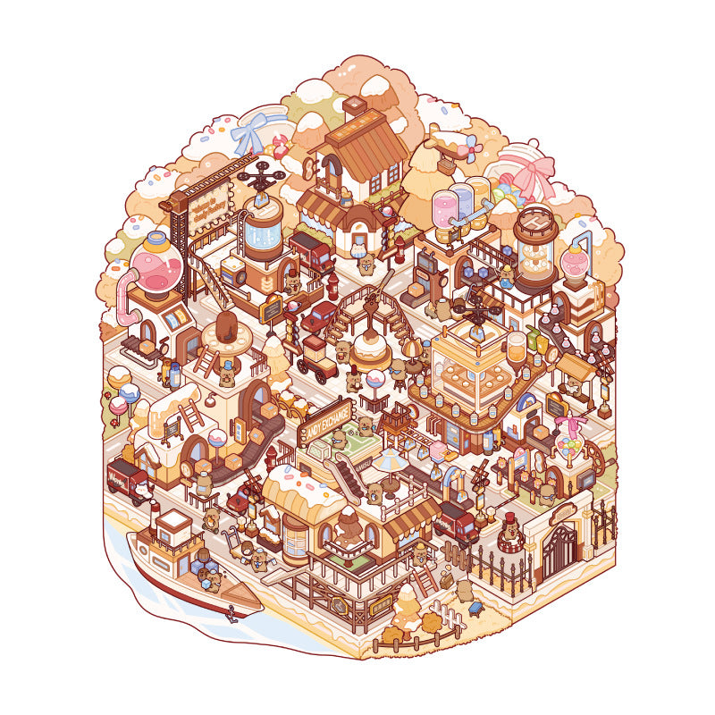 Miniature Scenery Stickers Kapibara Series 3D DIY Stacked House Journal Stickers