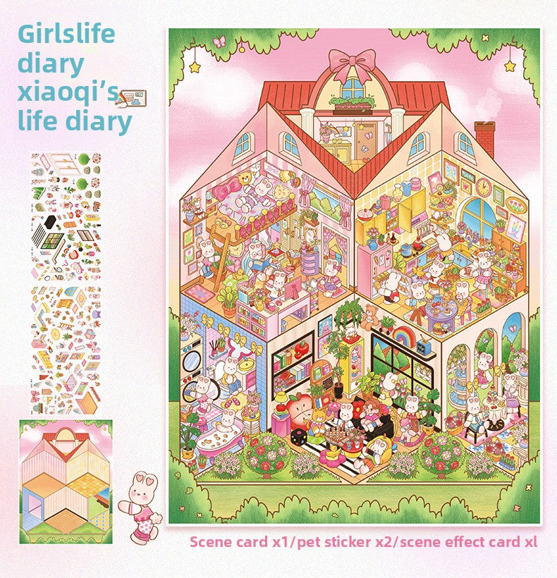 Large Special Oil Scene Stickers 108.0 Stickers 3D Miniature House Miniature Scene Journal Stickers