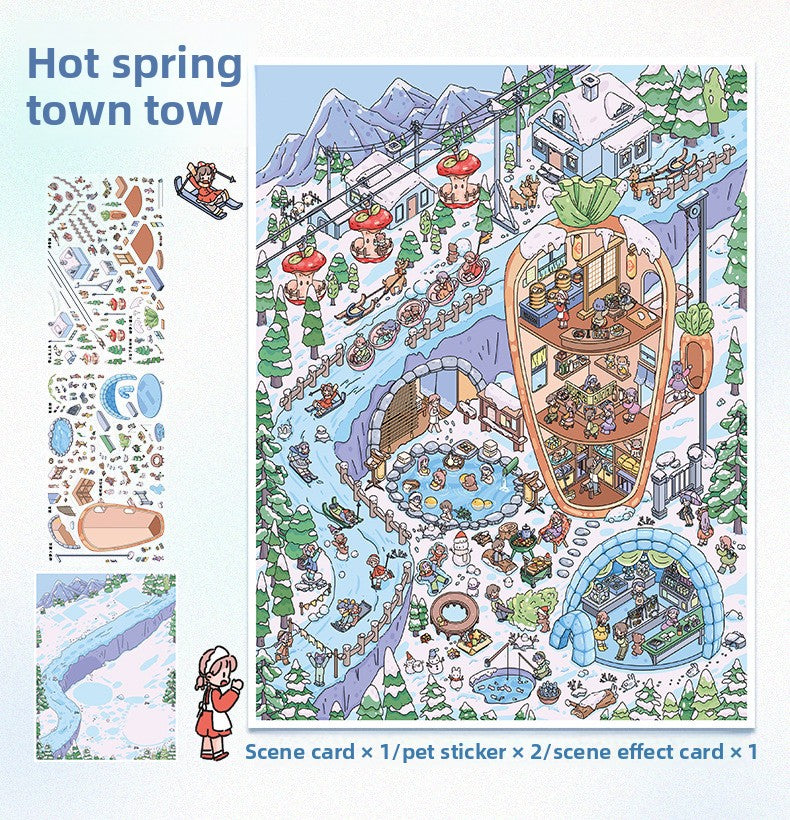 Autumn Winter Small Town Series Special Oil Stickers 104.0 Scenery Stickers Cute Miniature Scene Stickers Journal DIY