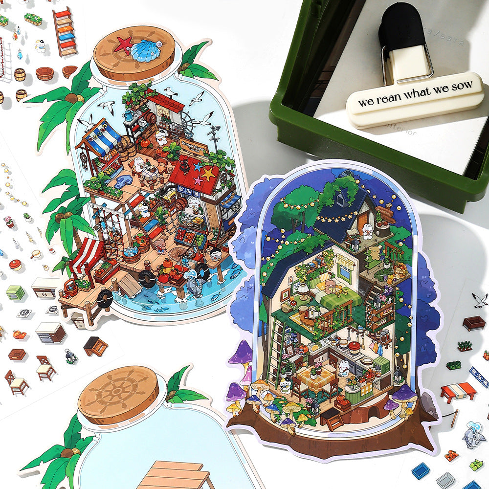 Today's Business 3D DIY Miniature Scences Sticker 9 Lovely Miniature Stickers