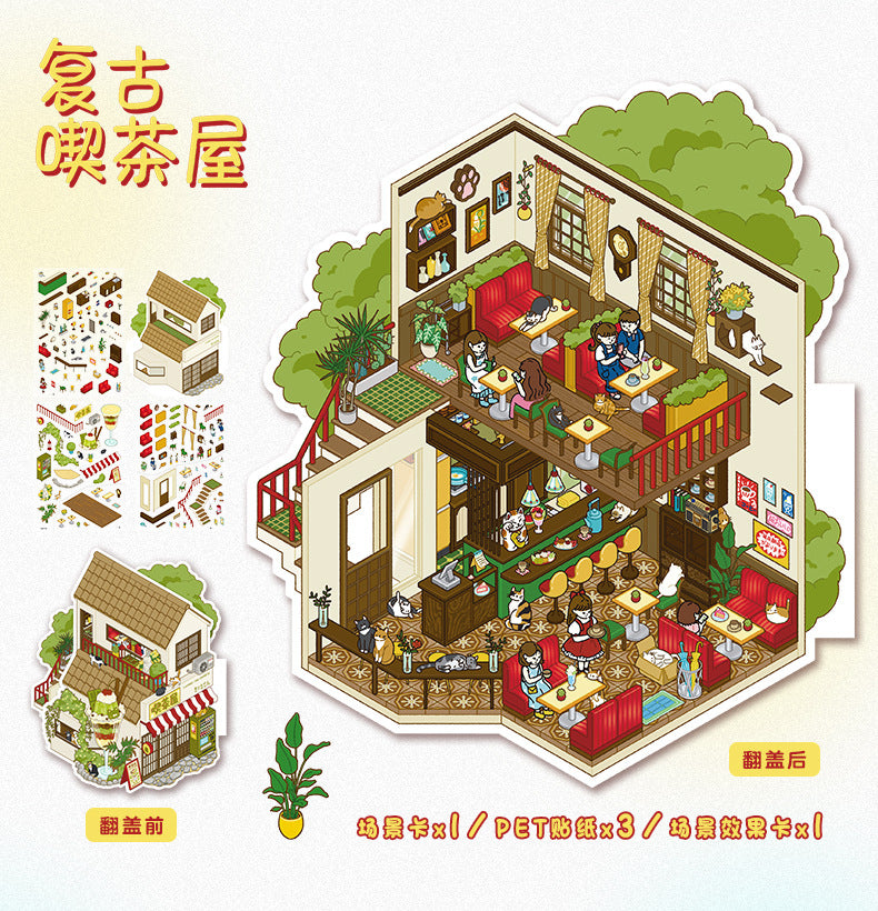 Scenery Stickers Flip-Style Scene 89.0 Scene Stickers 3D Miniature Scene Collage Stress Relief Journal Stickers