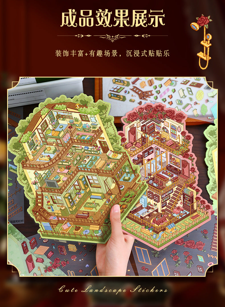 Large Villa Scene Stickers 94.0 DIY Scrapbook Stickers 3D Miniature Scene Stickers