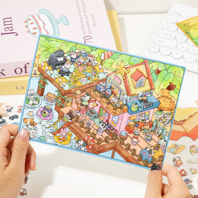Happy Town Miniature Landscape Stickers 3D Stacking House Journal Fun Stickers