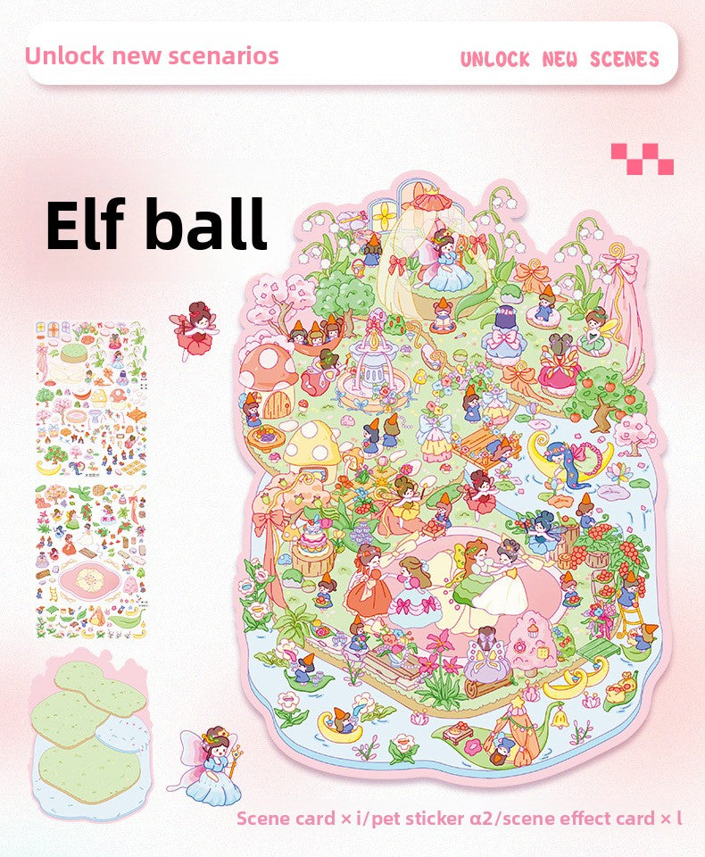 Large 97.0 Scrapbook Stickers Handmade Stress Relief Stickers Miniature Scene Collage 3D Scene Stickers