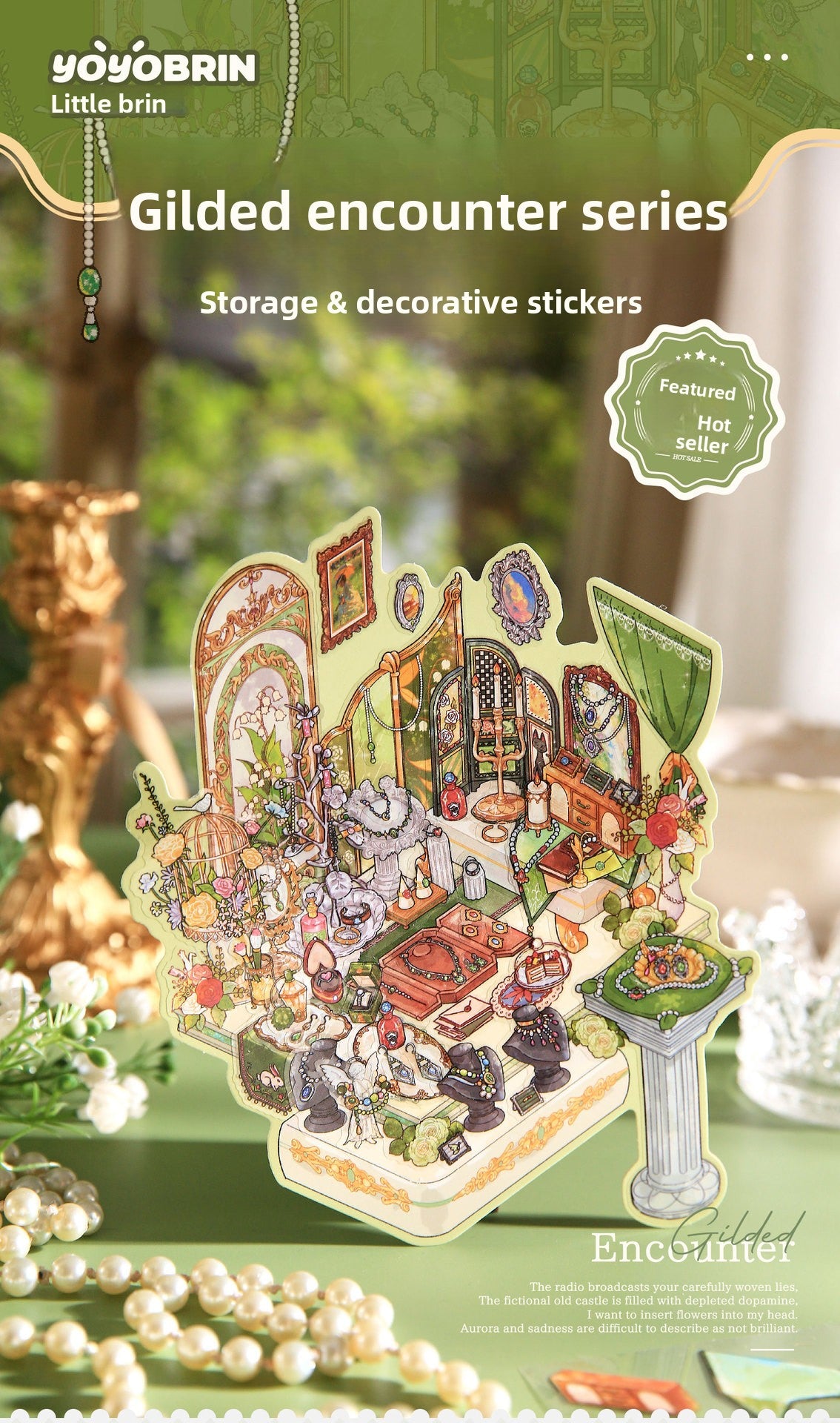 Gilded Encounter Series 3D Miniature Landscape Flat Stickers Gilded Encounter Series Cartoon Fun Stress Relief Stickers
