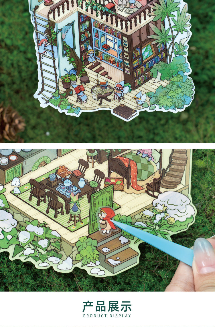 Vintage Fairy Tale Scene Stickers 3D l Cottage DIY Journal Puzzle Stickers