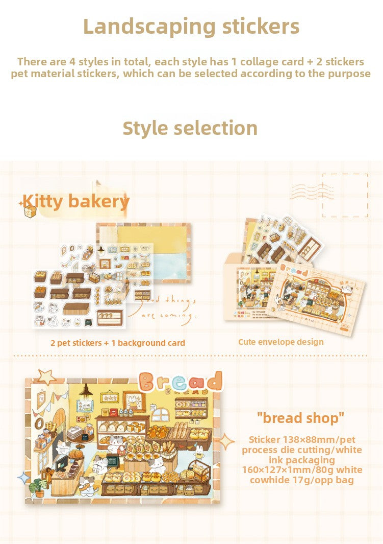 Little Cat Bakery Workshop Series Cartoon Cute Pet Scenery Handmade Journal DIY Decoration Stickers
