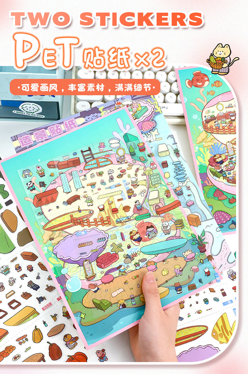 Cute Scene Stickers 56.0 Collage Large 3D Miniature Scene Stickers for Journaling