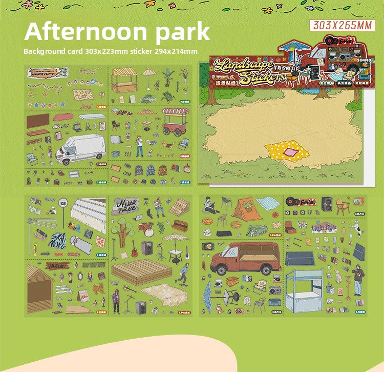 Retro American Afternoon Park DIY Landscaping Miniature 3D Scene  Stickers