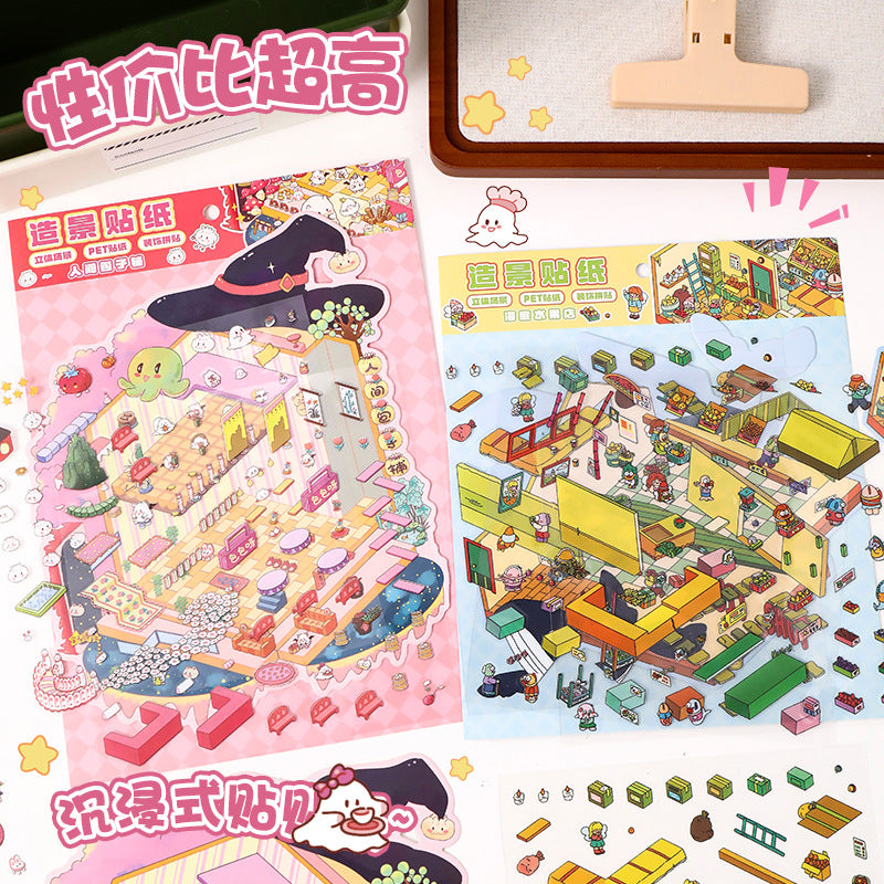 Large 3D Landscape Stickers Miniature 17.0 Scene Collage Scrapbook Stickers DIY Decals