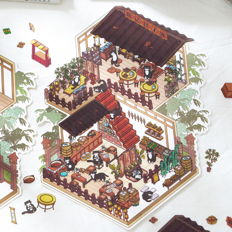 Fun Chinese Style 3 Miniature Two-story Landscape Stickers Visual 3D Stacked House