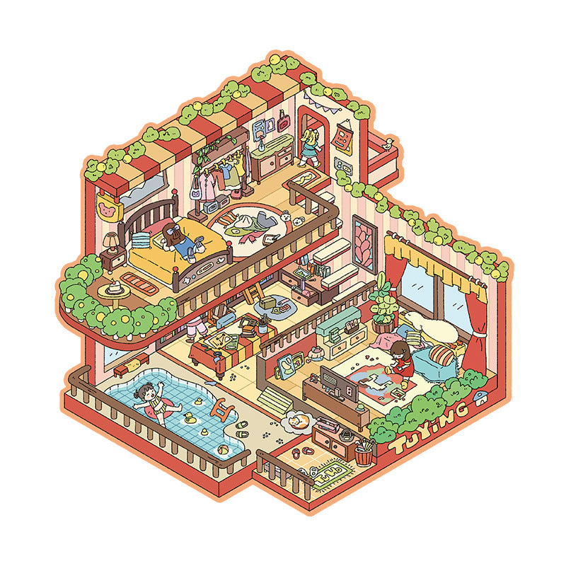 Cute 4.0 Miniature Scene Decoration Stickers Cartoon 3D Stereo Decoration Collage Creative DIY Stress Relief Stickers