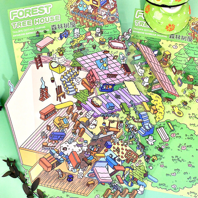 Extra Large Version 1.0 Miniature Scene Stickers 3D Landscaping Stress Relief DIY Miniature House Stickers