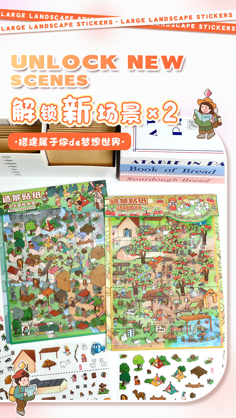 Large Farm Scene Stickers 67.0 Cute 3D Stereo Stickers Stress Relief Journal Stickers