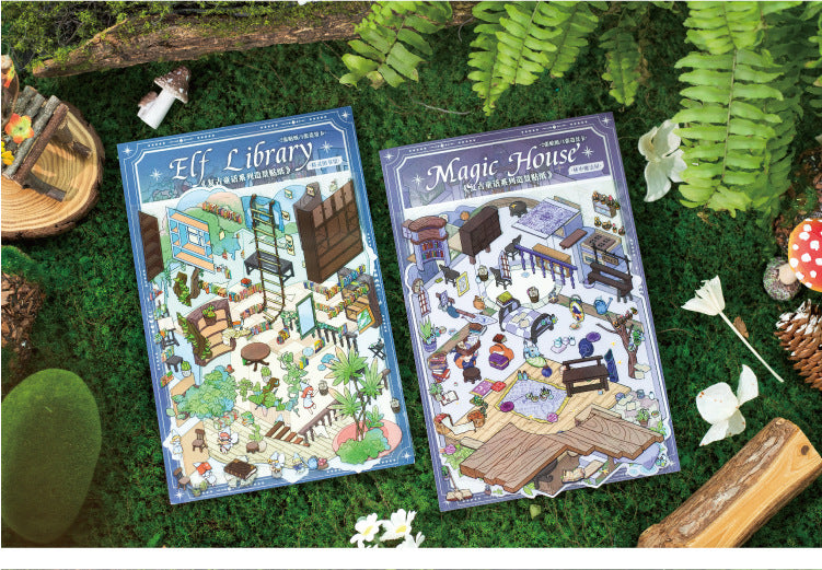 Vintage Fairy Tale Scene Stickers 3D l Cottage DIY Journal Puzzle Stickers