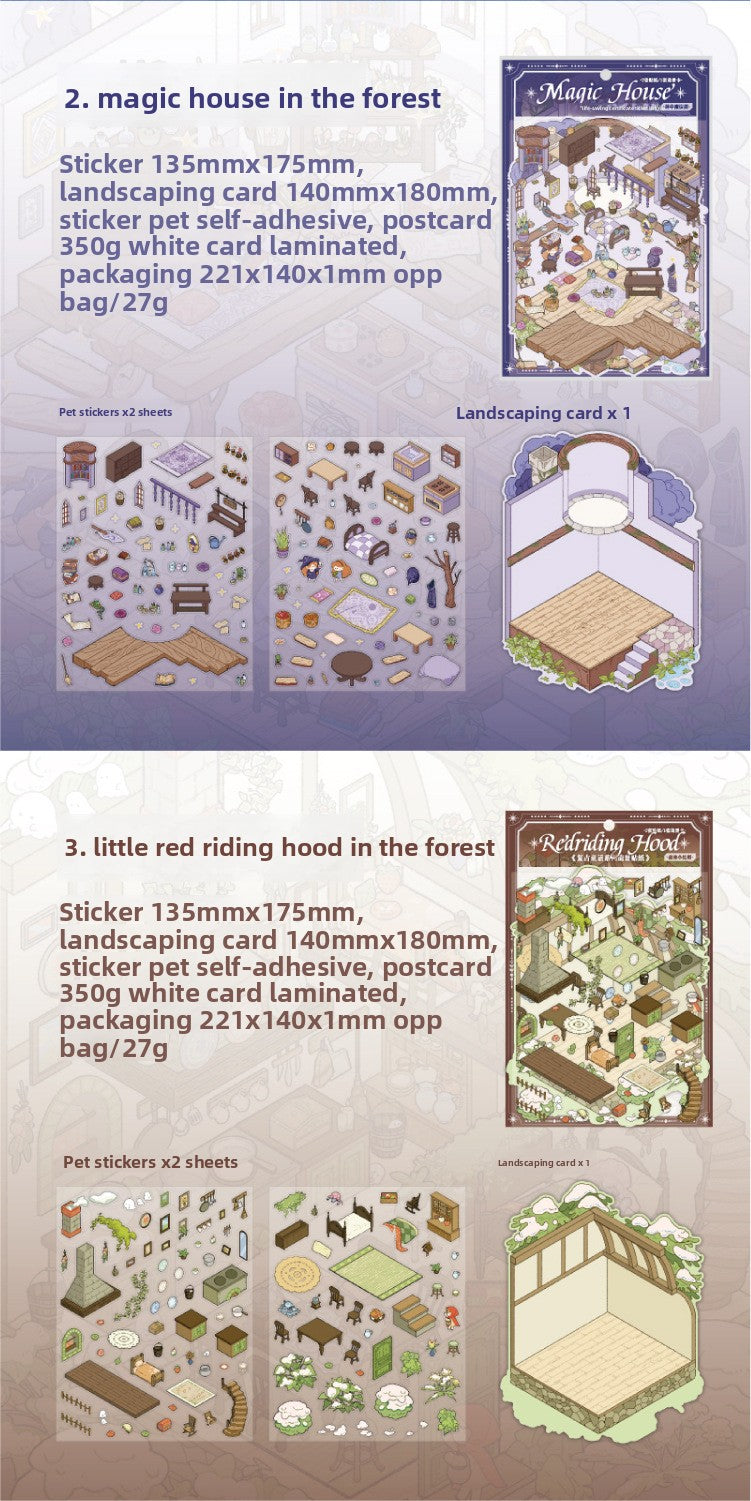 Vintage Fairy Tale Scene Stickers 3D l Cottage DIY Journal Puzzle Stickers