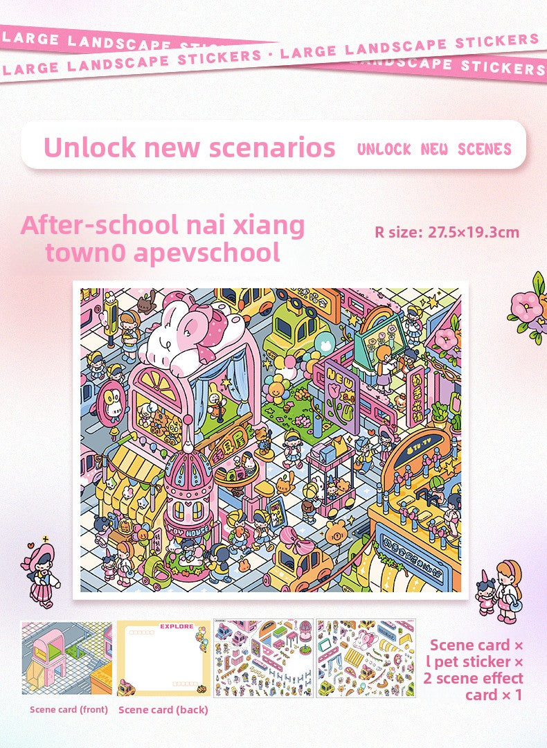 Scenery Stickers Milk Town Scene 96.0 Journal Stickers Stress Relief Stickers 3D Miniature Scene