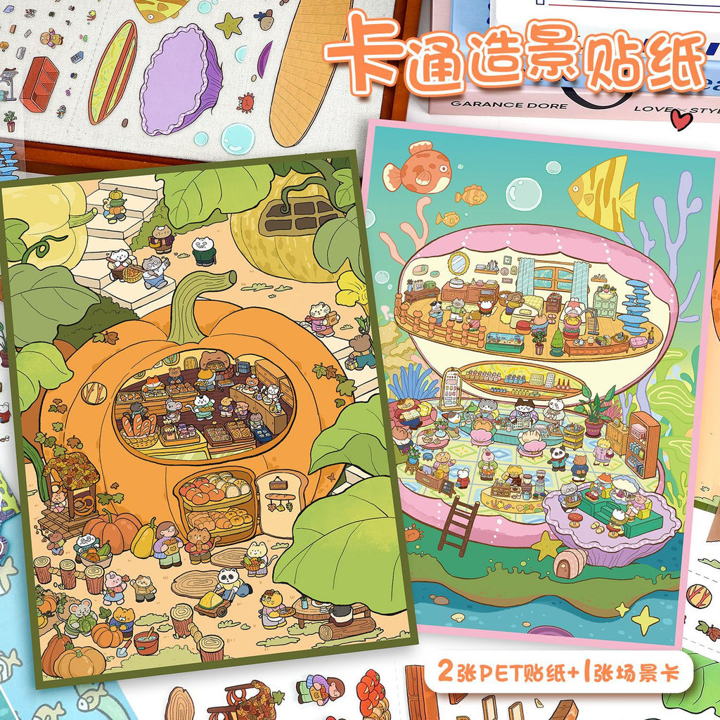 Cute Scene Stickers 56.0 Collage Large 3D Miniature Scene Stickers for Journaling