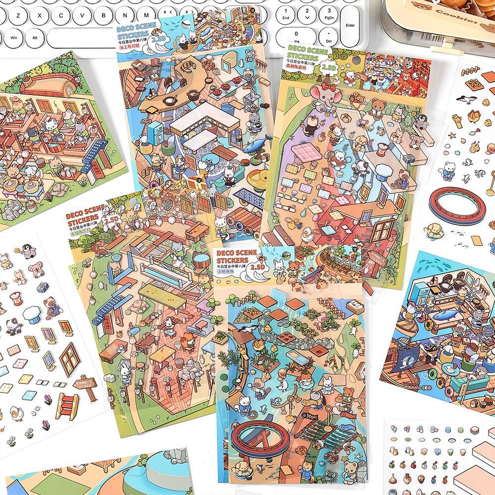 Today's Business 3D DIY Miniature Scences Sticker 8 Lovely Miniature Stickers