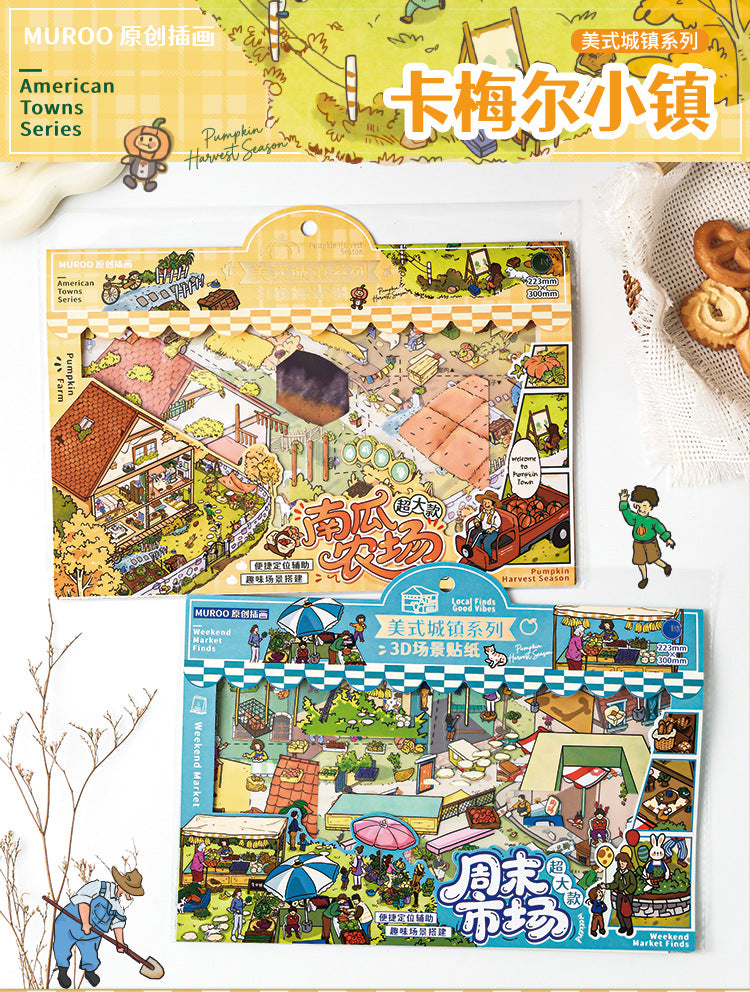 Carmel Town 3D Miniature Scene Stickers DIY Scene Journal Fun Collage