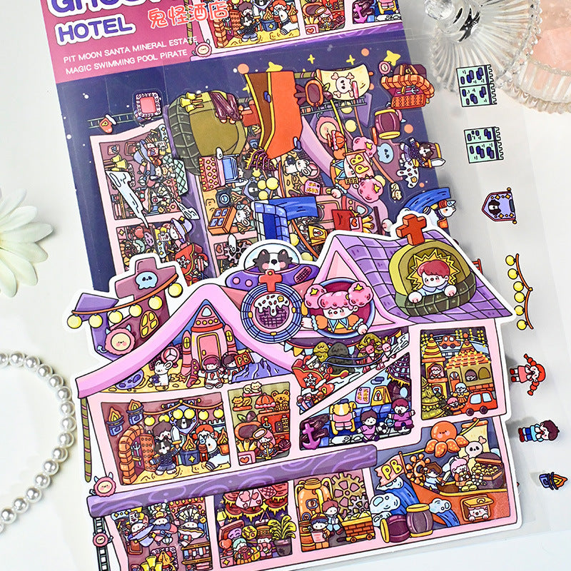 Large Edition 8.0 Scenery 3D Mini House Stickers Stress Relief Stickers 2.5D Scenery DIY Stickers