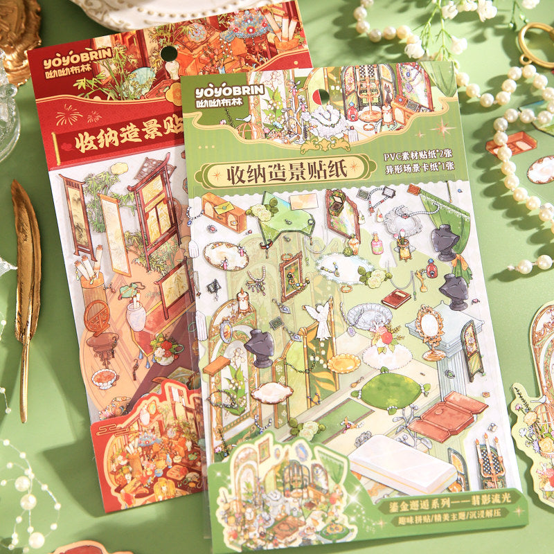 Gilded Encounter Series 3D Miniature Landscape Flat Stickers Gilded Encounter Series Cartoon Fun Stress Relief Stickers