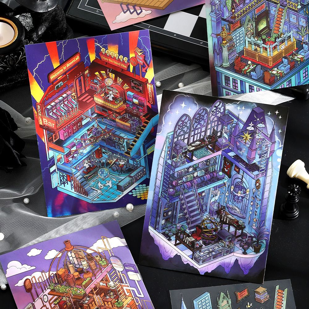 Today's Business 3D DIY Miniature Scences Sticker 16 Lovely Miniature Stickers