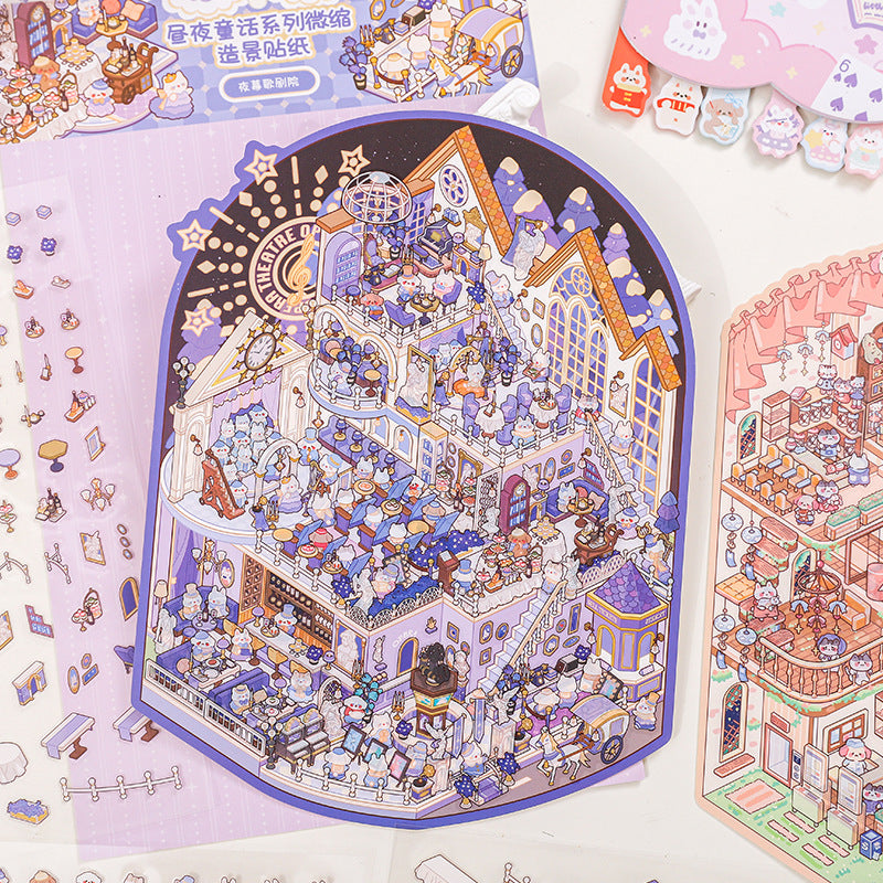 Zoo Small Class Day and Night Fairy Tale Miniature Scene Stickers 3D House Journal Quiet Book