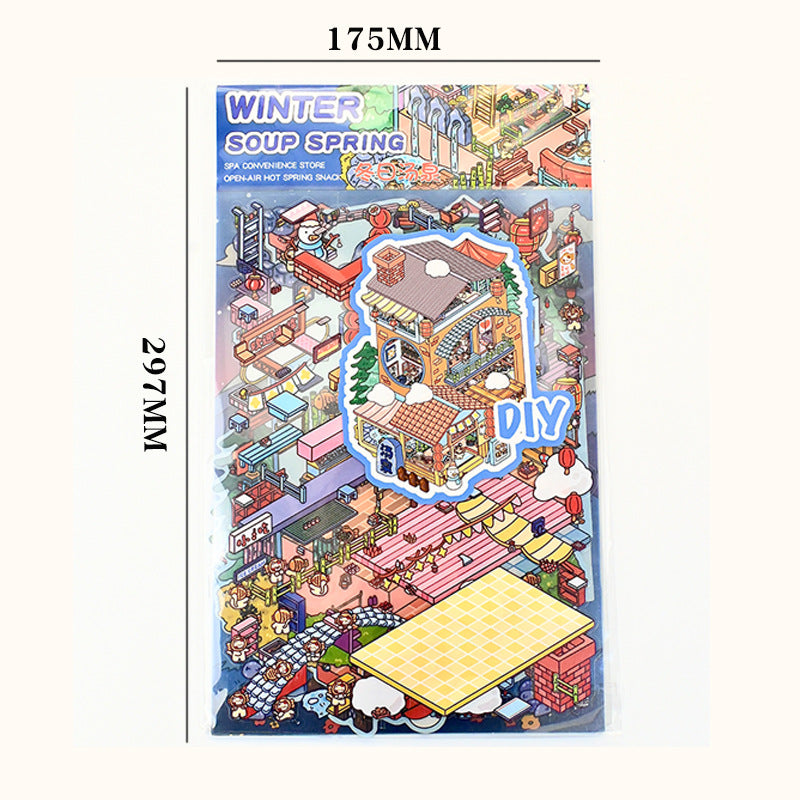 Large Version 4.0 3D Miniature House Scenery Stickers Cute DIY Stress Relief Miniature Scene Journal Stickers