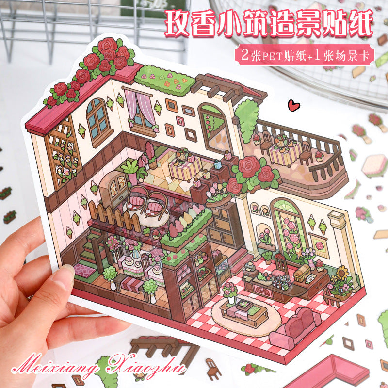 Large 52.0 Small House 3D Scene Stickers for DIY Stress Relief and Scrapbooking