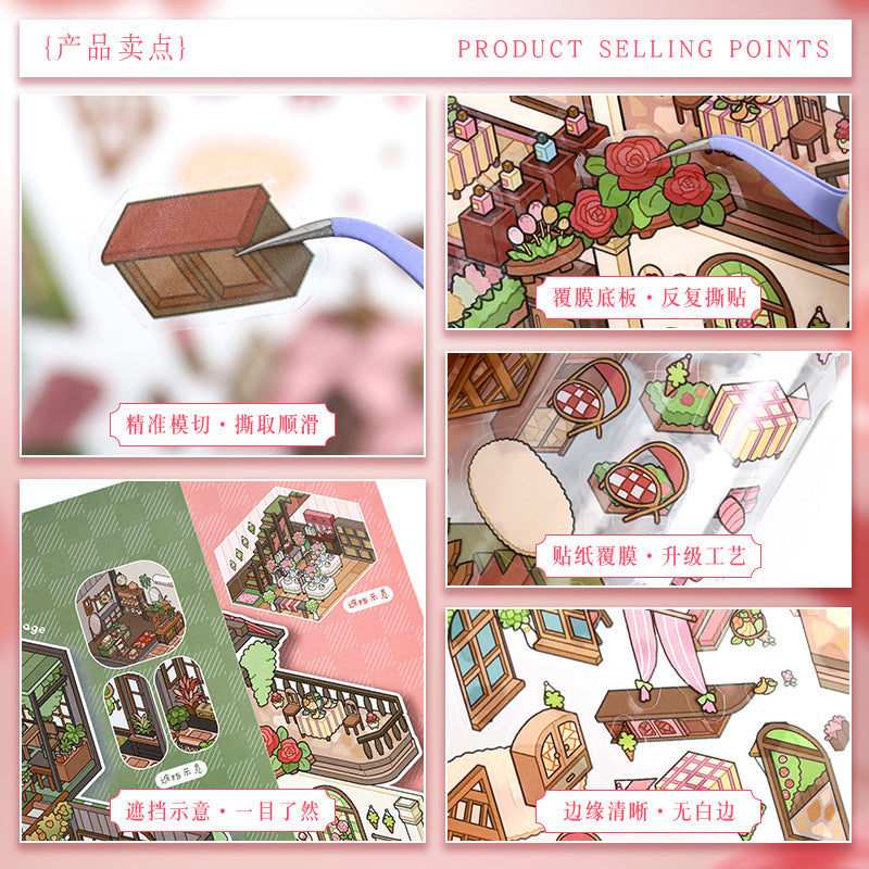 Large 52.0 Small House 3D Scene Stickers for DIY Stress Relief and Scrapbooking
