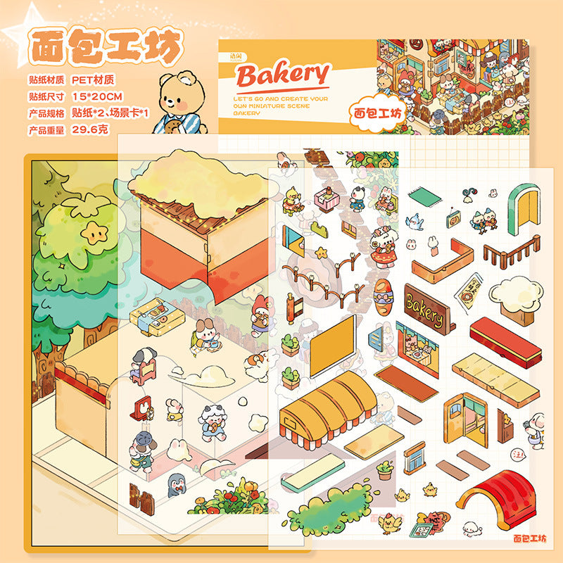 Happy Town Miniature Landscape Stickers 3D Stacking House Journal Fun Stickers