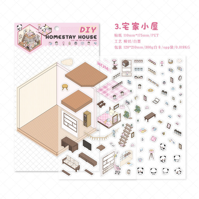 Panda 3D House Miniature Cute Scenery Collage Paper Stickers