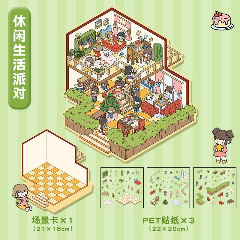 Cute 4.0 Miniature Scene Decoration Stickers Cartoon 3D Stereo Decoration Collage Creative DIY Stress Relief Stickers