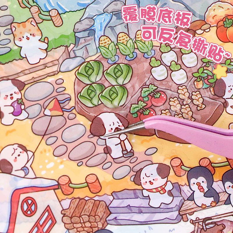 Four Seasons Town Extra Large Scenery Stickers 25.0 Creative 3D Stereo Scene Stickers Cute Miniature Scene Collage