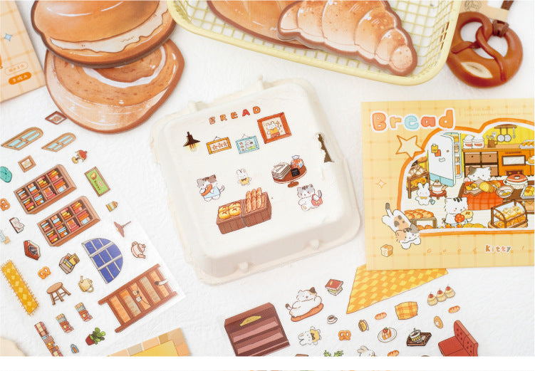 Little Cat Bakery Workshop Series Cartoon Cute Pet Scenery Handmade Journal DIY Decoration Stickers
