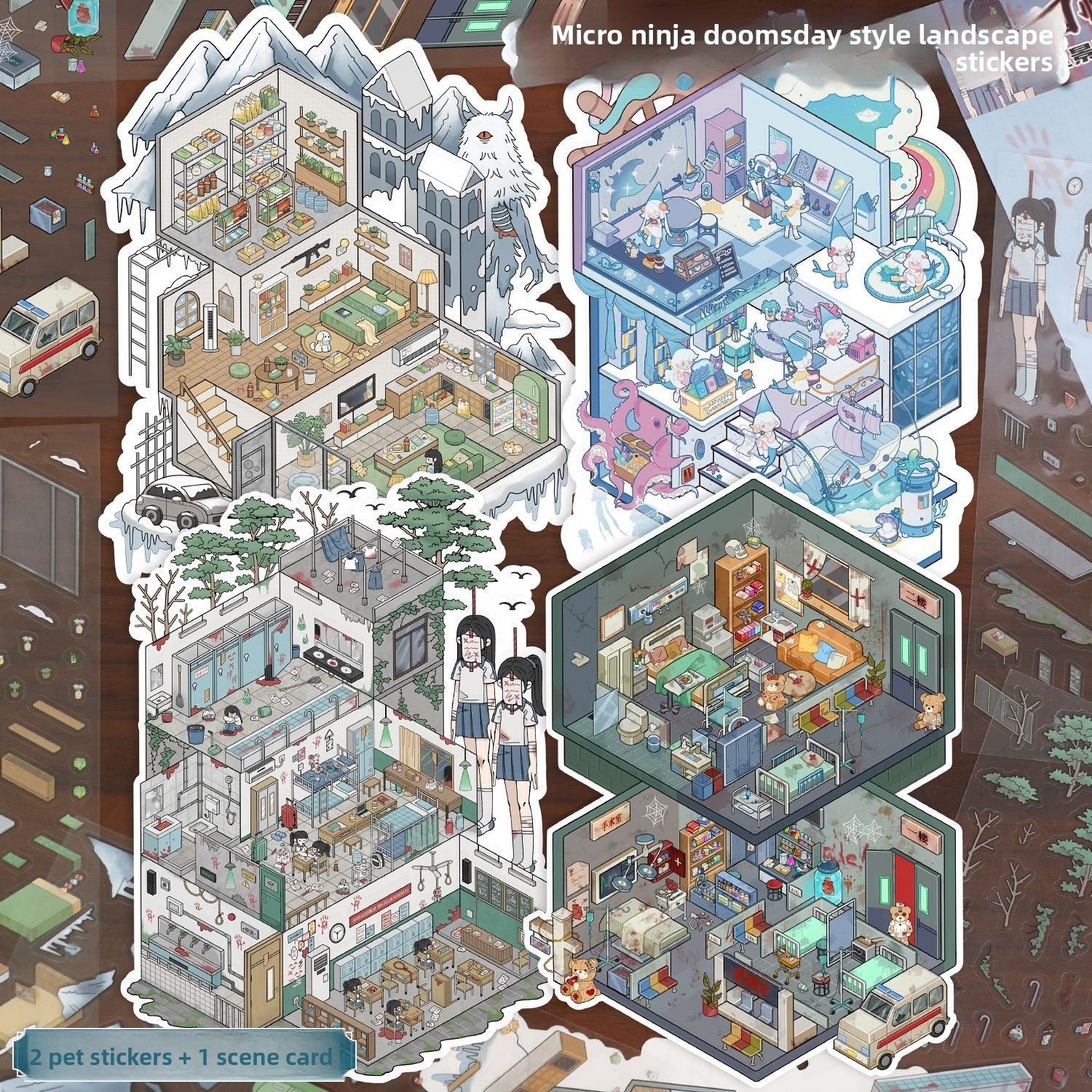 Large Scene Stickers 3D Micro Horrorr 72.0  Scene Stickers DIY Stress Relief Journal Stickers