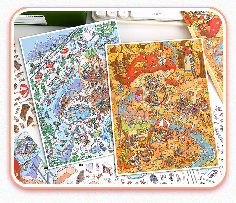 Autumn Winter Small Town Series Special Oil Stickers 104.0 Scenery Stickers Cute Miniature Scene Stickers Journal DIY