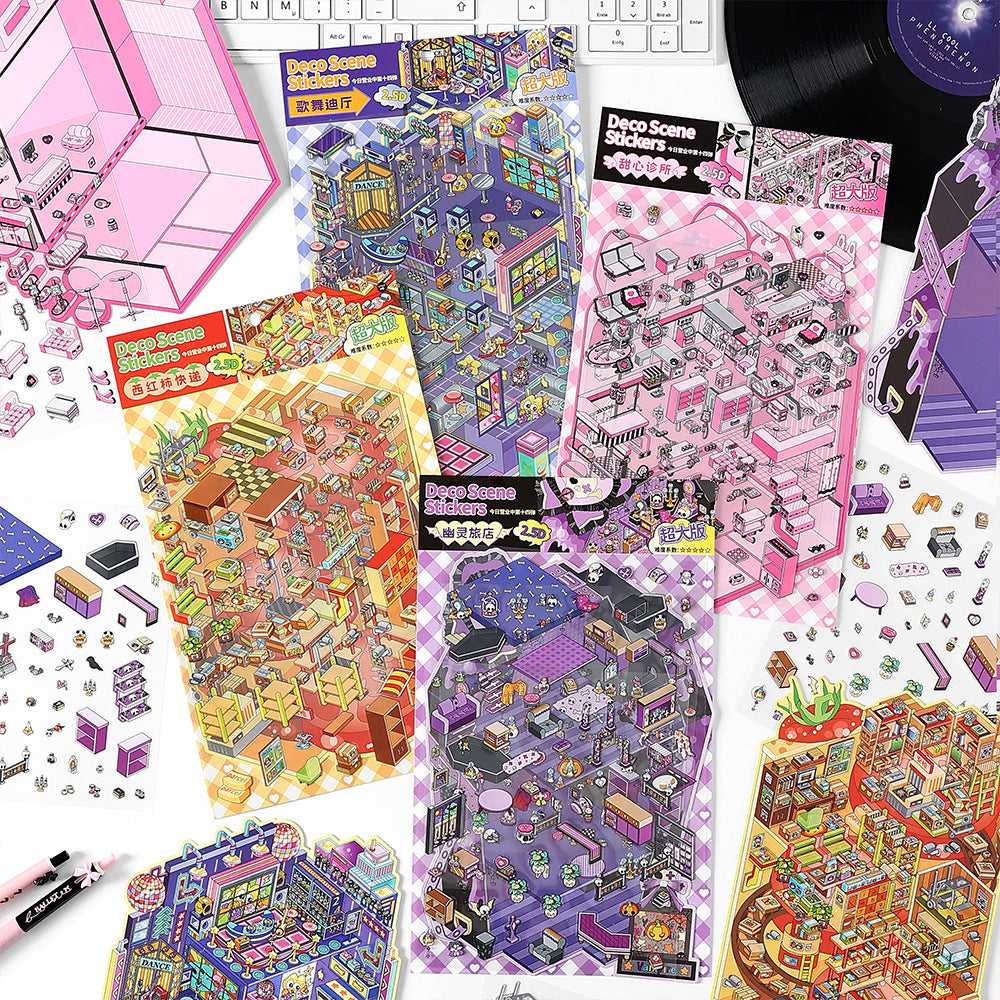 Today's Business 3D DIY Miniature Scences Sticker 14 Lovely Miniature Stickers