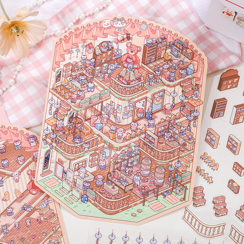 Zoo Small Class Day and Night Fairy Tale Miniature Scene Stickers 3D House Journal Quiet Book