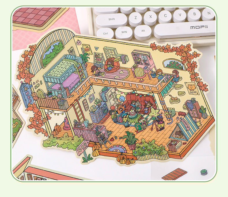 Large 5.0 Miniature Scene Stickers Cartoon Stacking Scenery 3D Stereo Scenery Collage DIY Stress Relief