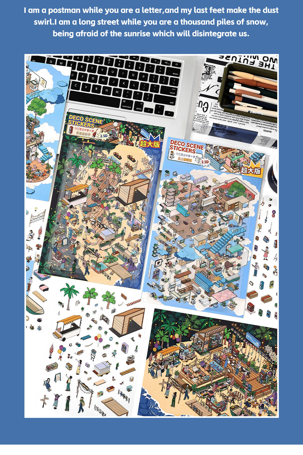 Large Size Today's Business 3D DIY Miniature Scenes Sticker 10 Lovely Miniature Stickers