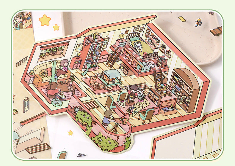 Large 5.0 Miniature Scene Stickers Cartoon Stacking Scenery 3D Stereo Scenery Collage DIY Stress Relief