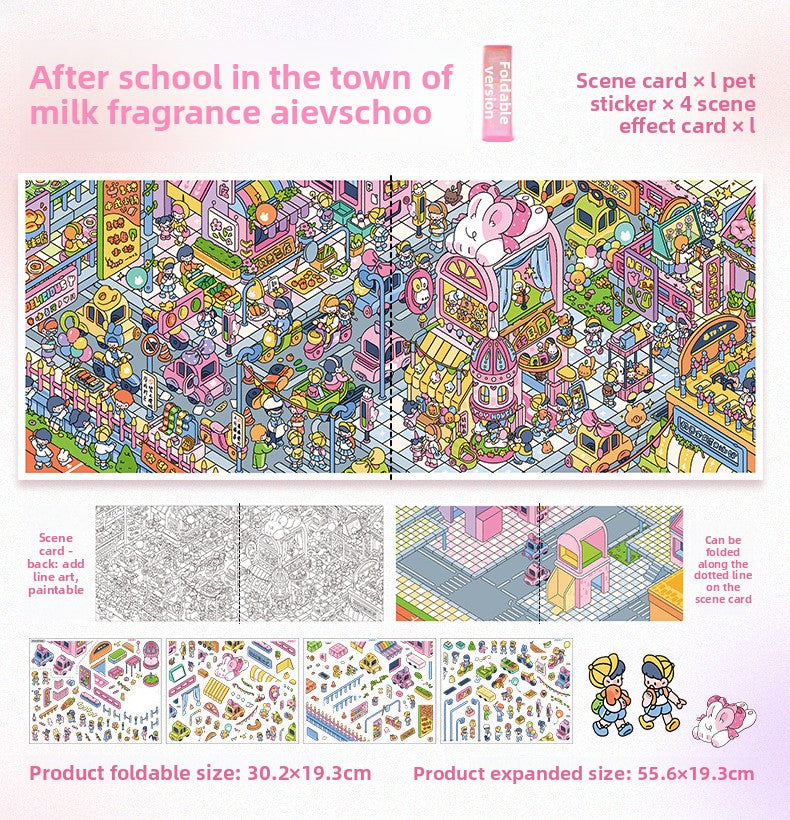 Scenery Stickers Milk Town Scene 96.0 Journal Stickers Stress Relief Stickers 3D Miniature Scene