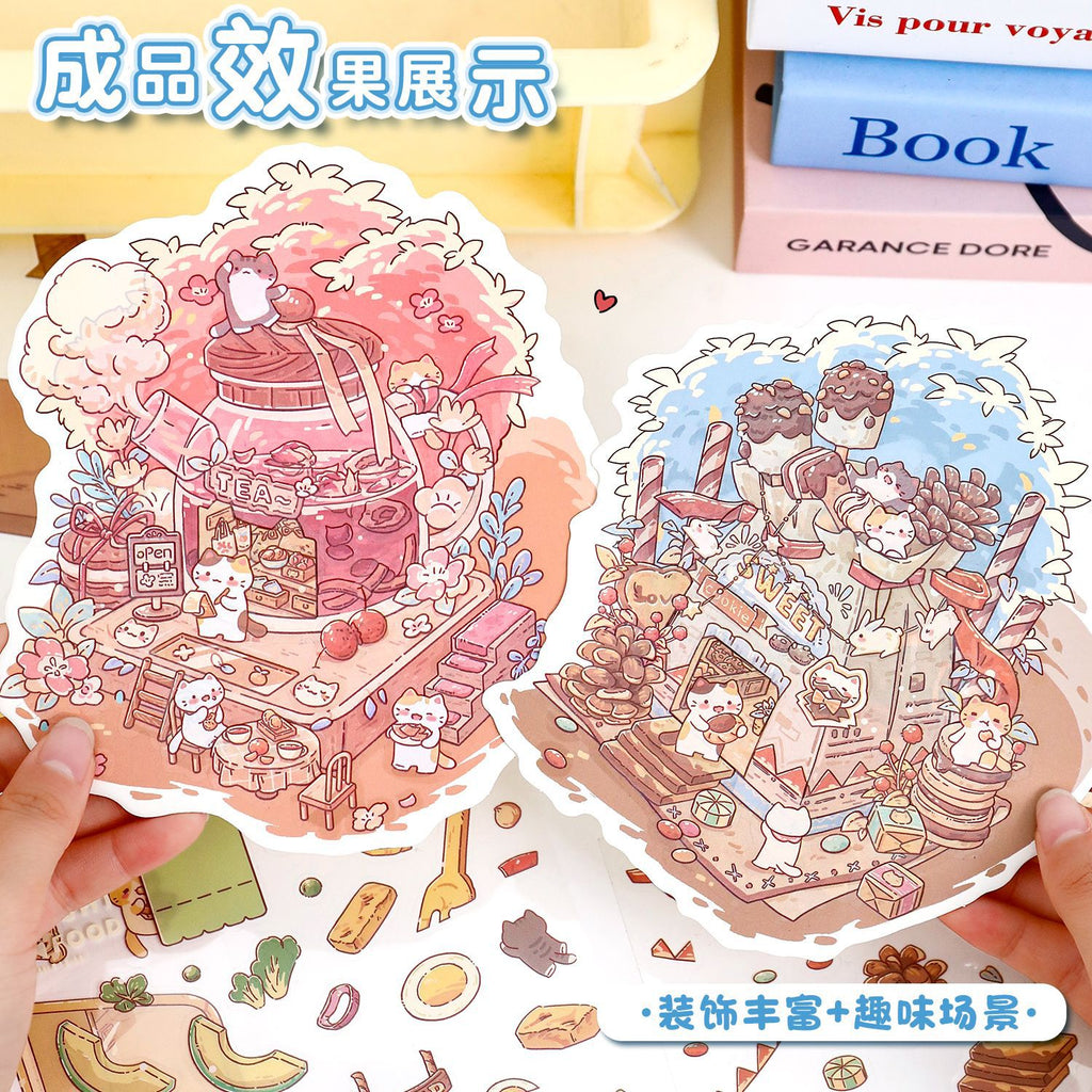 Small Scale Landscaping Sticker Series Cute 3D Miniature House Miniature Scene Collage Stickers