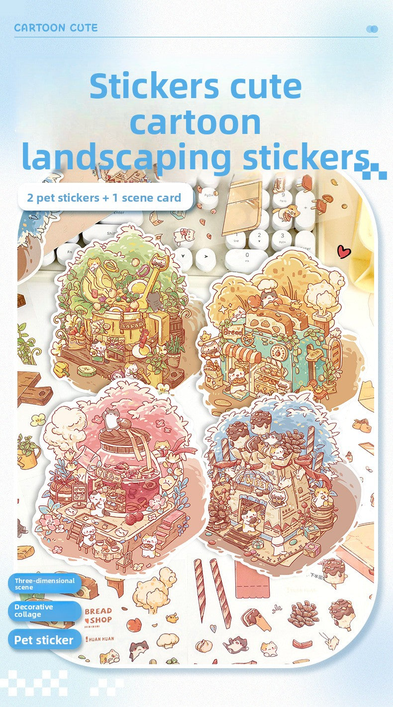 Small Scale Landscaping Sticker Series Cute 3D Miniature House Miniature Scene Collage Stickers