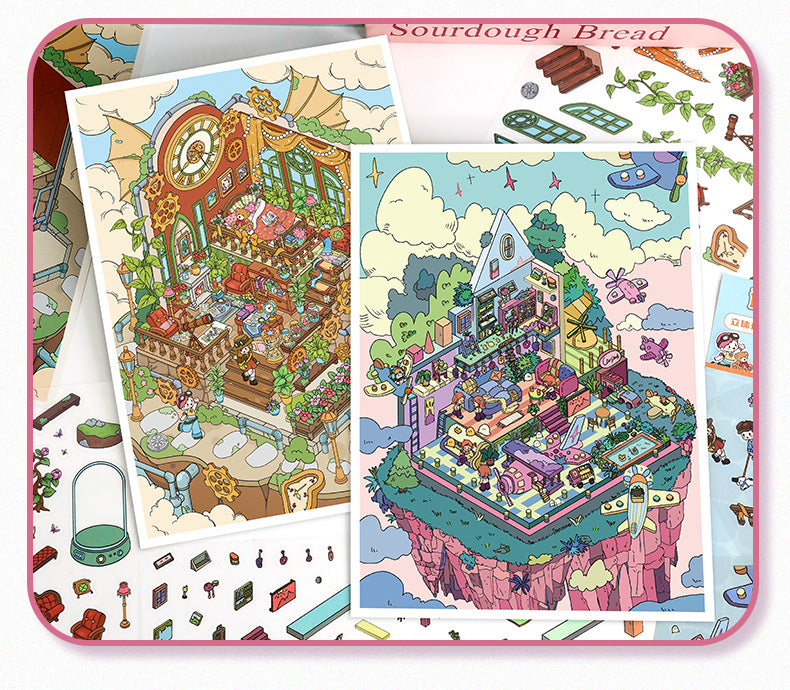 Large 69.0 Scene Stickers 3D House Stickers DIY Stress Relief Journal Stickers