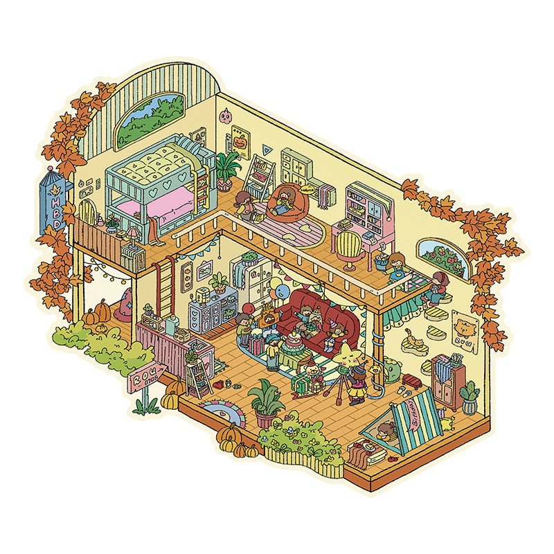 Large 5.0 Miniature Scene Stickers Cartoon Stacking Scenery 3D Stereo Scenery Collage DIY Stress Relief