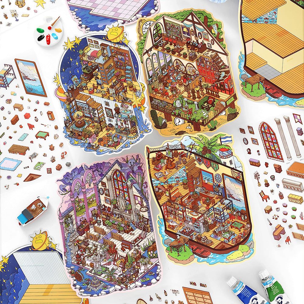 Miniature Corner Scenery Stickers 5 Creative Journal DIY Scene Stress Relief Collage